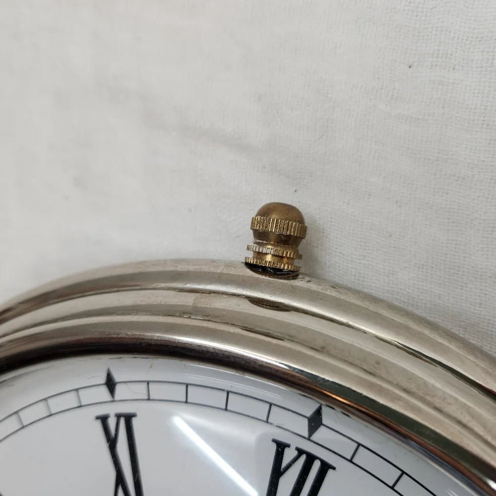 Pottery Barn Heavy Silver Toned (Missing Ring) Coin Turn Battery Operated Clock